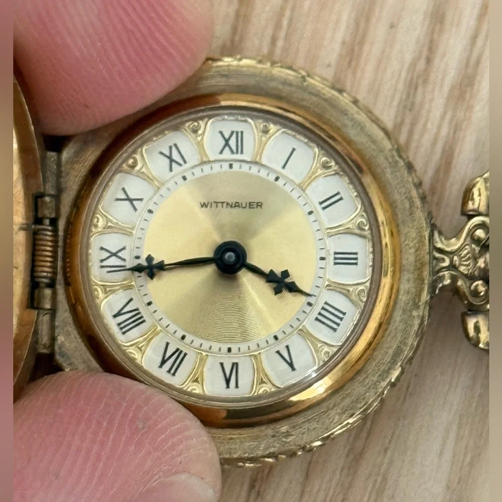 Wittnauer Pocket Watch Super Rare Mechanical Gold Dial Checkered Case Works